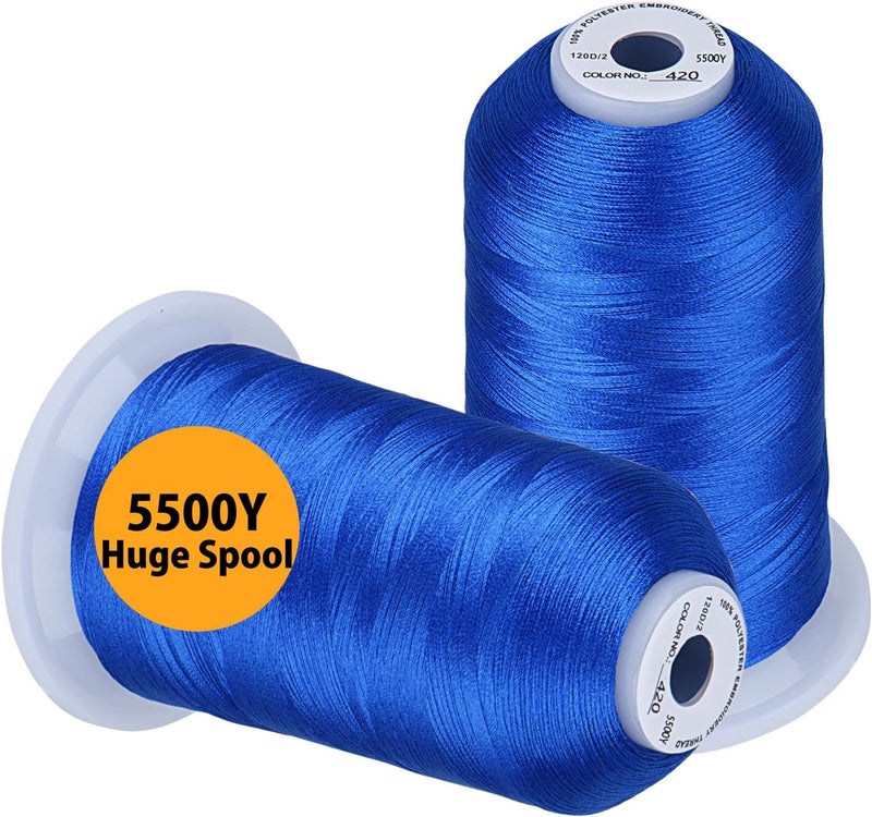 simthread Embroidery Thread 5500 Yards Dark Electic Blue 420, 2 Huge Spools 40wt Polyester for Brother, Babylock, Janome, Singer, Pfaff, Husqvarna, Bernina Machine - Image 1